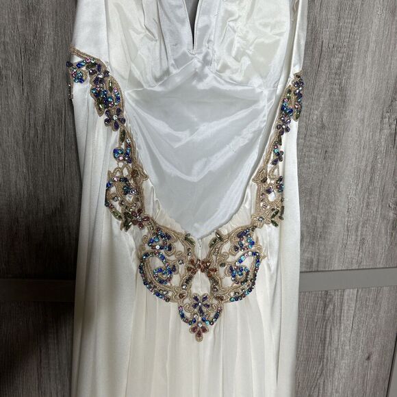 Sherri Hill Silk Ivory Formal Dress Jeweled Open Back Train Size 10 Altered - Picture 13 of 16